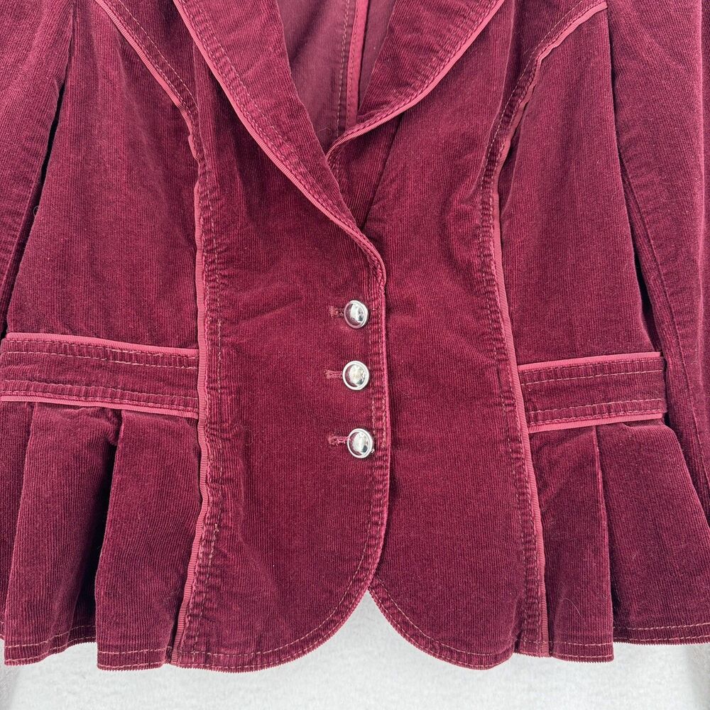 White House Black Market Corduroy Blazer Women 6 Burgundy Peplum Military Y2K - Picture 5 of 13